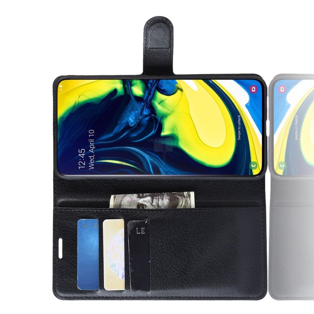 Боковая Чехол Книжка Кошелек с Футляром для Карт и Застежкой Магнитом для Samsung Galaxy A80 / A90 Черный