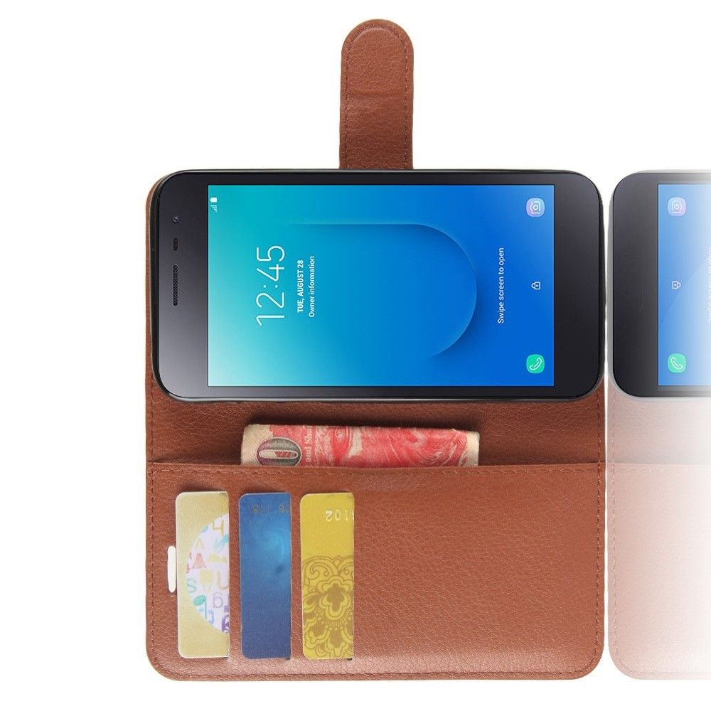 Боковая Чехол Книжка Кошелек с Футляром для Карт и Застежкой Магнитом для Samsung Galaxy J2 Core (2020) Коричневый