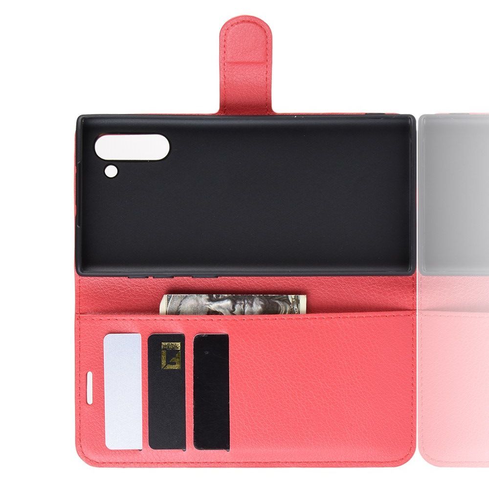 Боковая Чехол Книжка Кошелек с Футляром для Карт и Застежкой Магнитом для Samsung Galaxy Note 10 Красный