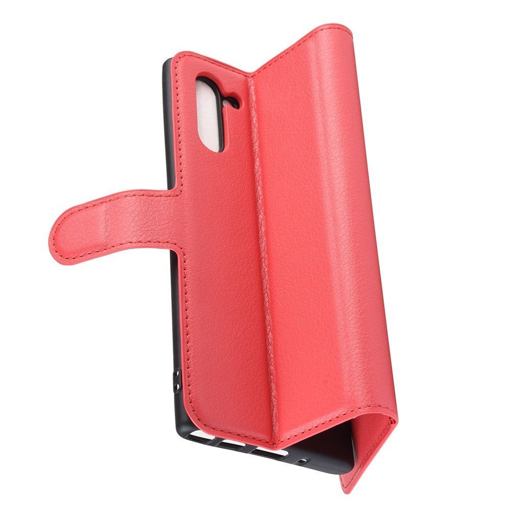 Боковая Чехол Книжка Кошелек с Футляром для Карт и Застежкой Магнитом для Samsung Galaxy Note 10 Красный