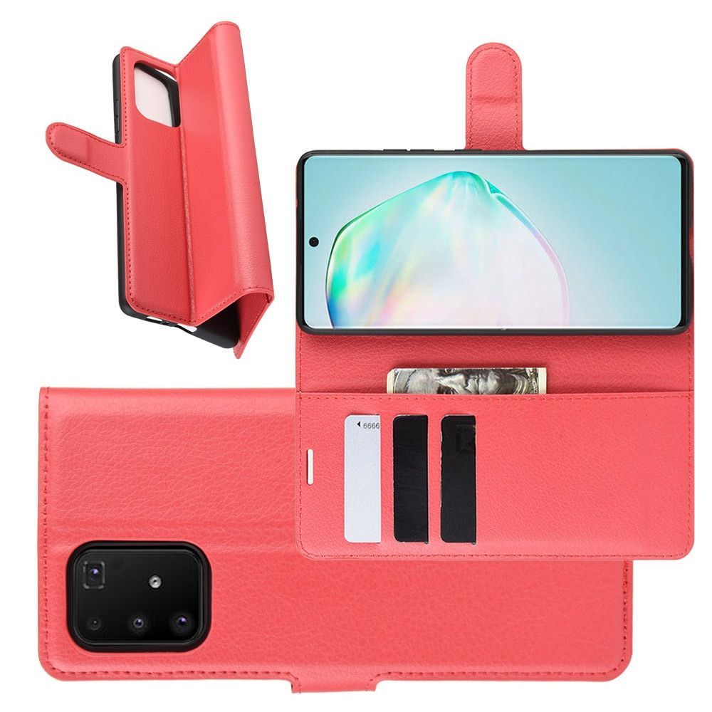 Боковая Чехол Книжка Кошелек с Футляром для Карт и Застежкой Магнитом для Samsung Galaxy S10 Lite Красный