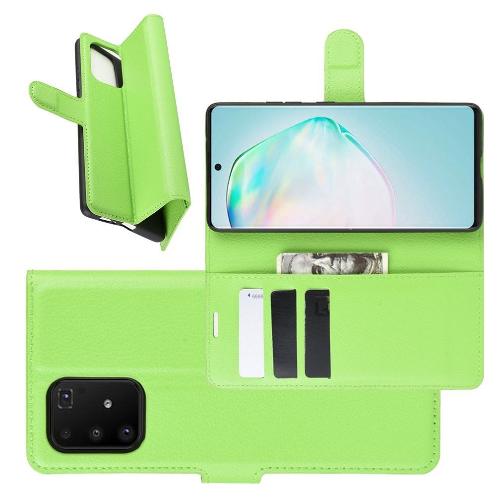 Боковая Чехол Книжка Кошелек с Футляром для Карт и Застежкой Магнитом для Samsung Galaxy S10 Lite Зеленый