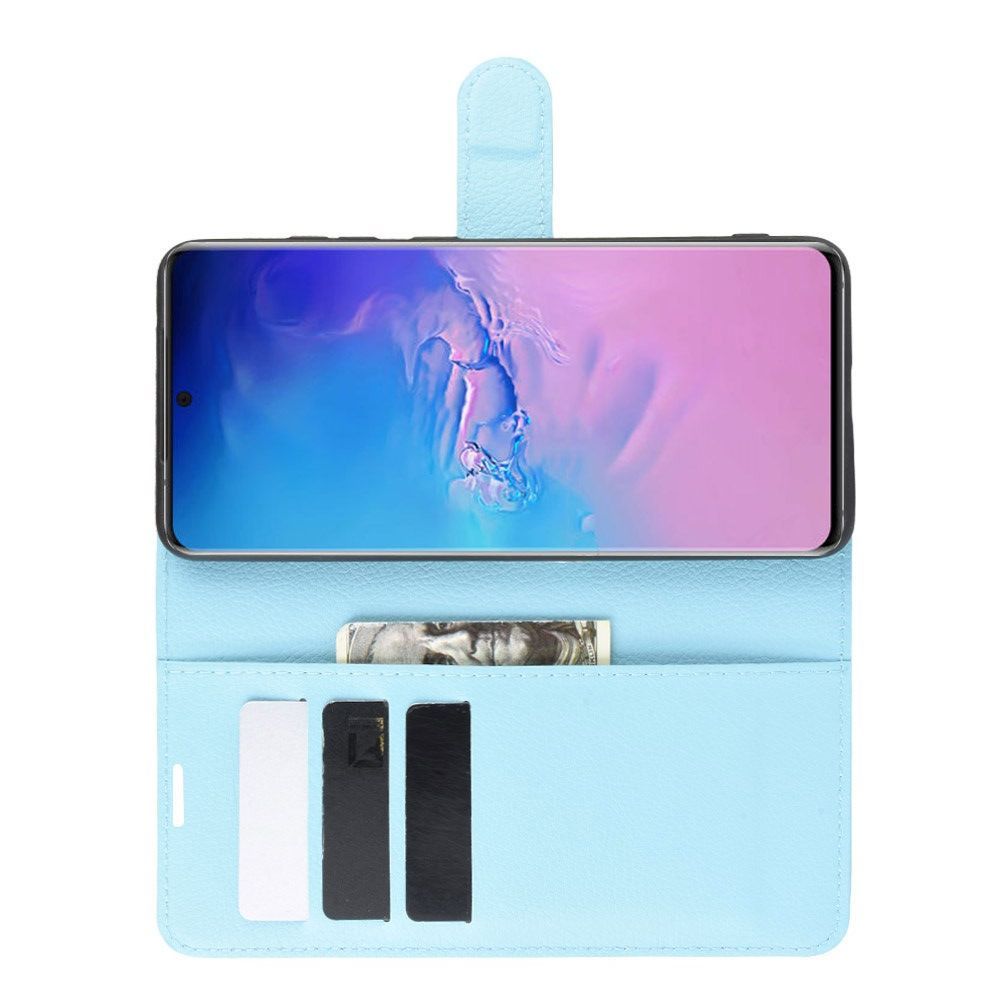 Боковая Чехол Книжка Кошелек с Футляром для Карт и Застежкой Магнитом для Samsung Galaxy S20 Ultra Голубой