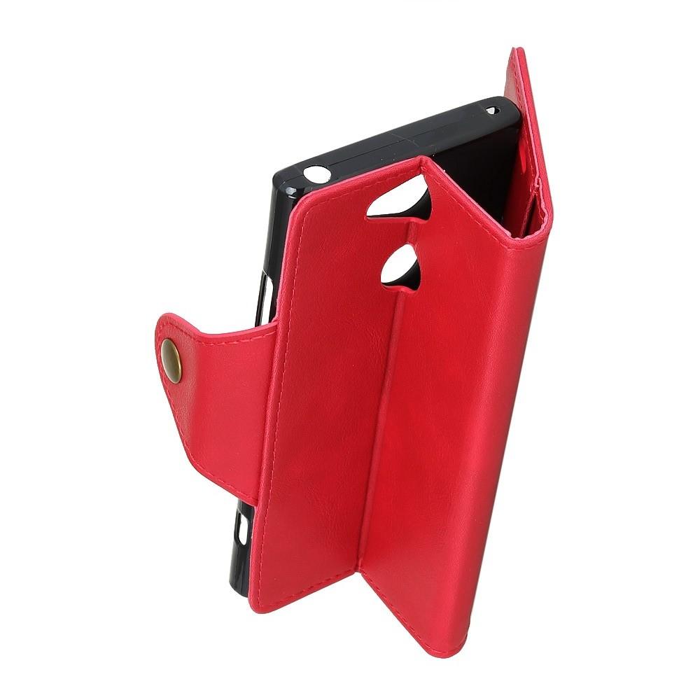 Боковая Чехол Книжка Кошелек с Футляром для Карт и Застежкой Магнитом для Sony Xperia XA2 Plus Красный