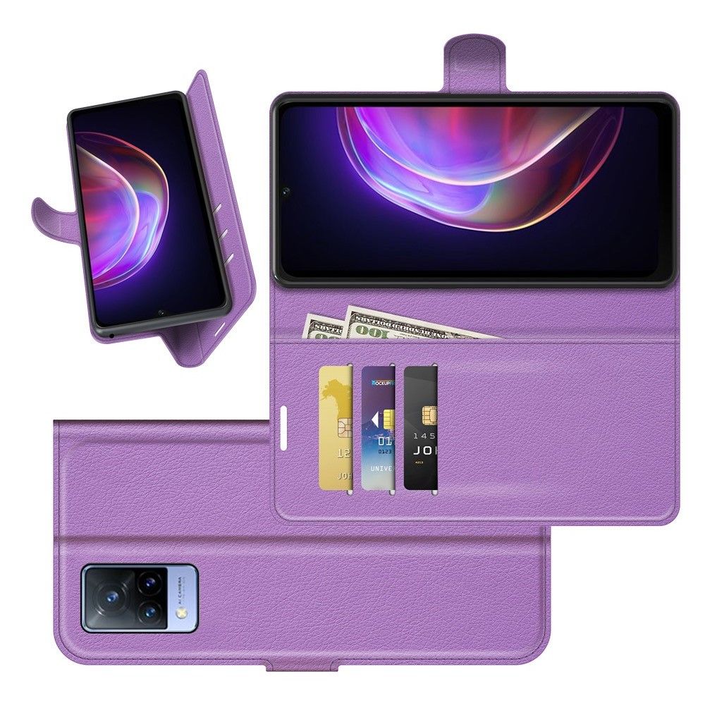 Боковая Чехол Книжка Кошелек с Футляром для Карт и Застежкой Магнитом для Vivo v21 Фиолетовый