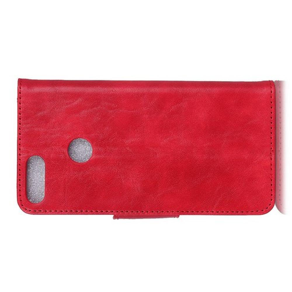 Боковая Чехол Книжка Кошелек с Футляром для Карт и Застежкой Магнитом для Xiaomi Mi 8 Lite Красный