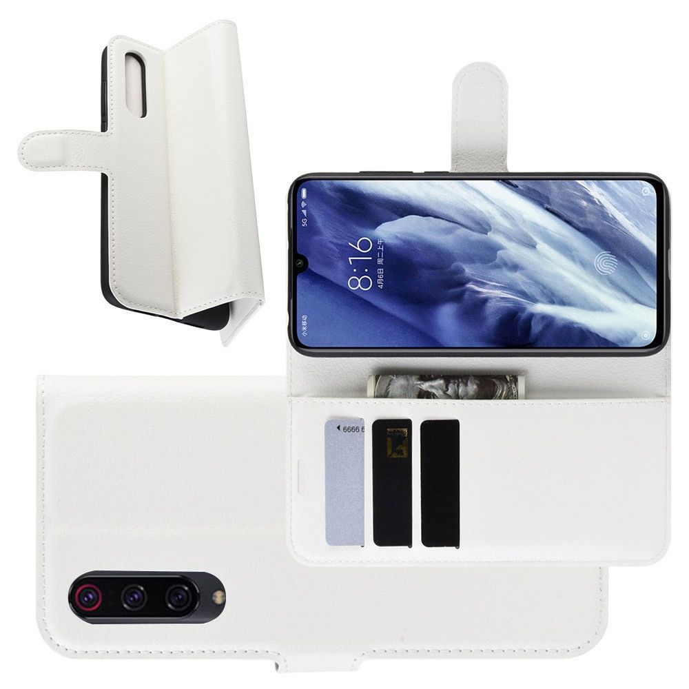 Боковая Чехол Книжка Кошелек с Футляром для Карт и Застежкой Магнитом для Xiaomi Mi 9 Pro Белый