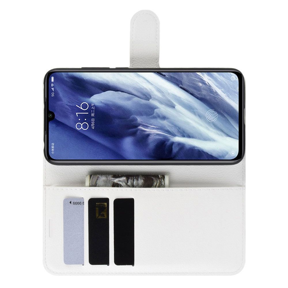 Боковая Чехол Книжка Кошелек с Футляром для Карт и Застежкой Магнитом для Xiaomi Mi 9 Pro Белый