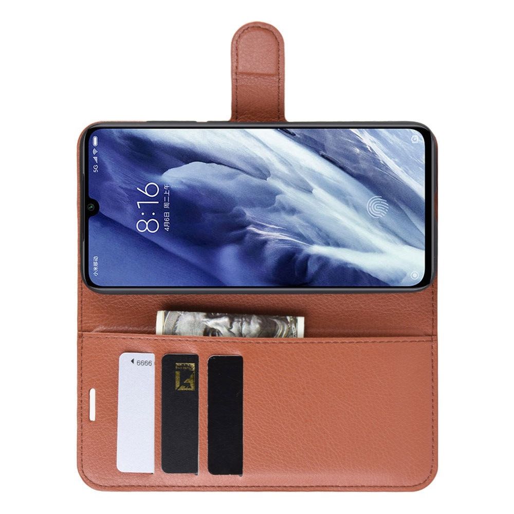 Боковая Чехол Книжка Кошелек с Футляром для Карт и Застежкой Магнитом для Xiaomi Mi 9 Pro Коричневый