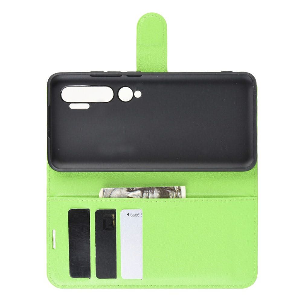 Боковая Чехол Книжка Кошелек с Футляром для Карт и Застежкой Магнитом для Xiaomi Mi Note 10 Зеленый