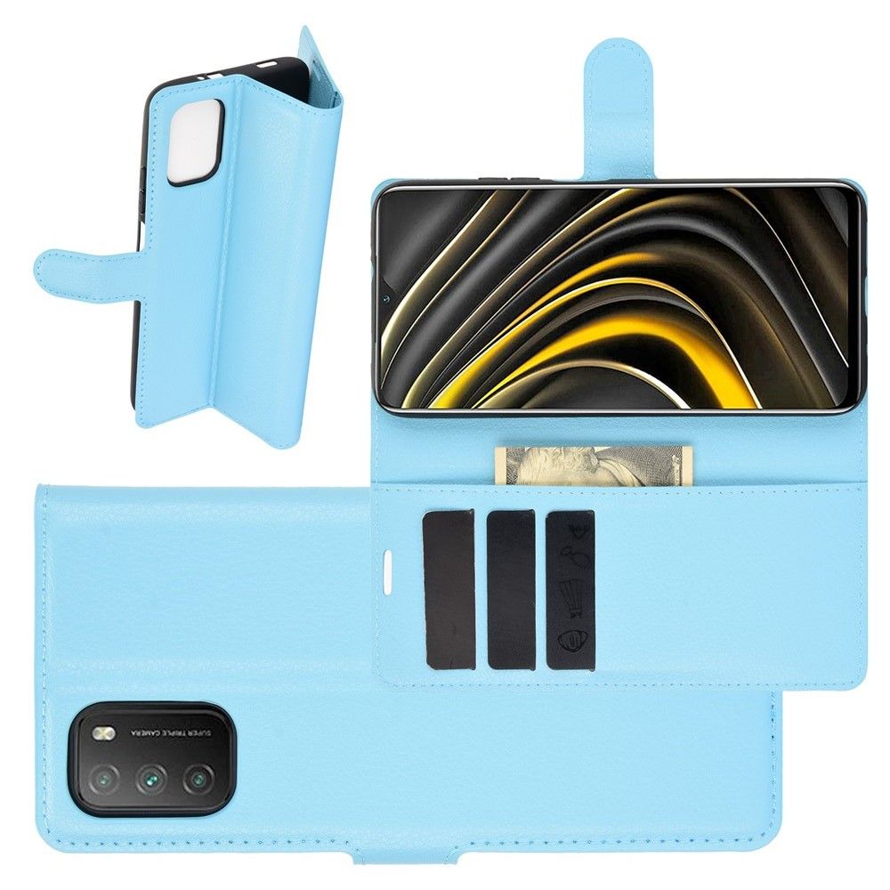 Боковая Чехол Книжка Кошелек с Футляром для Карт и Застежкой Магнитом для Xiaomi Poco M3 Синий