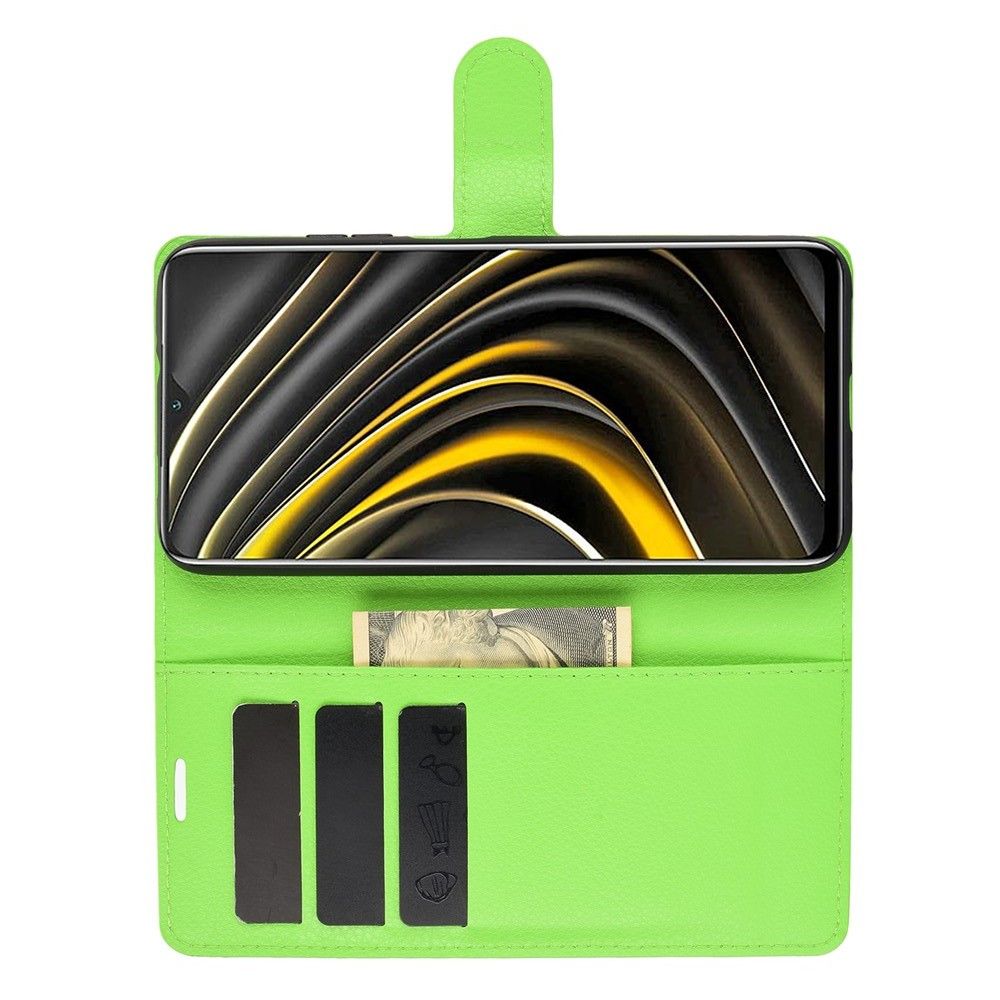 Боковая Чехол Книжка Кошелек с Футляром для Карт и Застежкой Магнитом для Xiaomi Poco M3 Зеленый