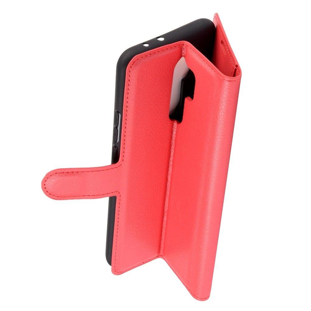 Боковая Чехол Книжка Кошелек с Футляром для Карт и Застежкой Магнитом для Xiaomi Redmi 9 Красный
