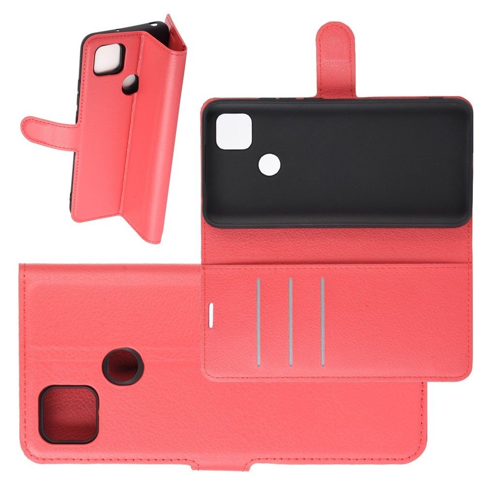 Боковая Чехол Книжка Кошелек с Футляром для Карт и Застежкой Магнитом для Xiaomi Redmi 9C Красный