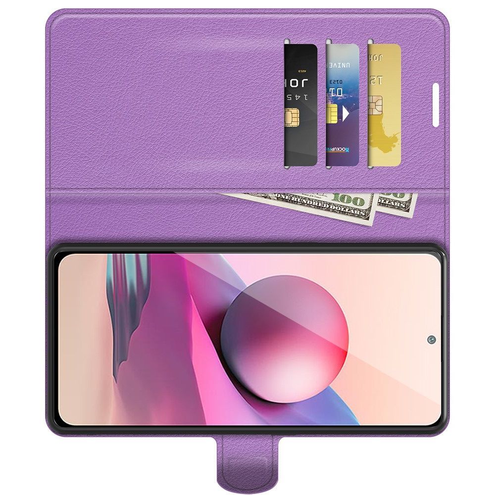 Боковая Чехол Книжка Кошелек с Футляром для Карт и Застежкой Магнитом для Xiaomi Redmi Note 10 Фиолетовый