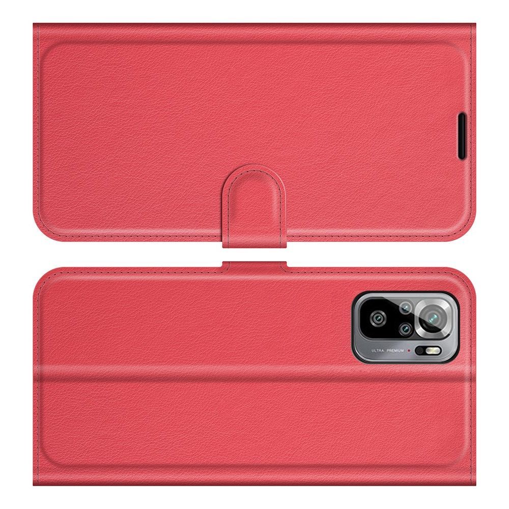 Боковая Чехол Книжка Кошелек с Футляром для Карт и Застежкой Магнитом для Xiaomi Redmi Note 10 Красный