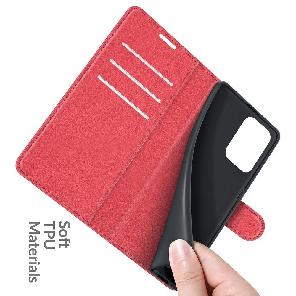 Боковая Чехол Книжка Кошелек с Футляром для Карт и Застежкой Магнитом для Xiaomi Redmi Note 10 Красный