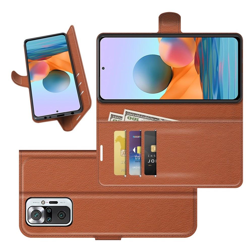 Боковая Чехол Книжка Кошелек с Футляром для Карт и Застежкой Магнитом для Xiaomi Redmi Note 10 Pro Коричневый