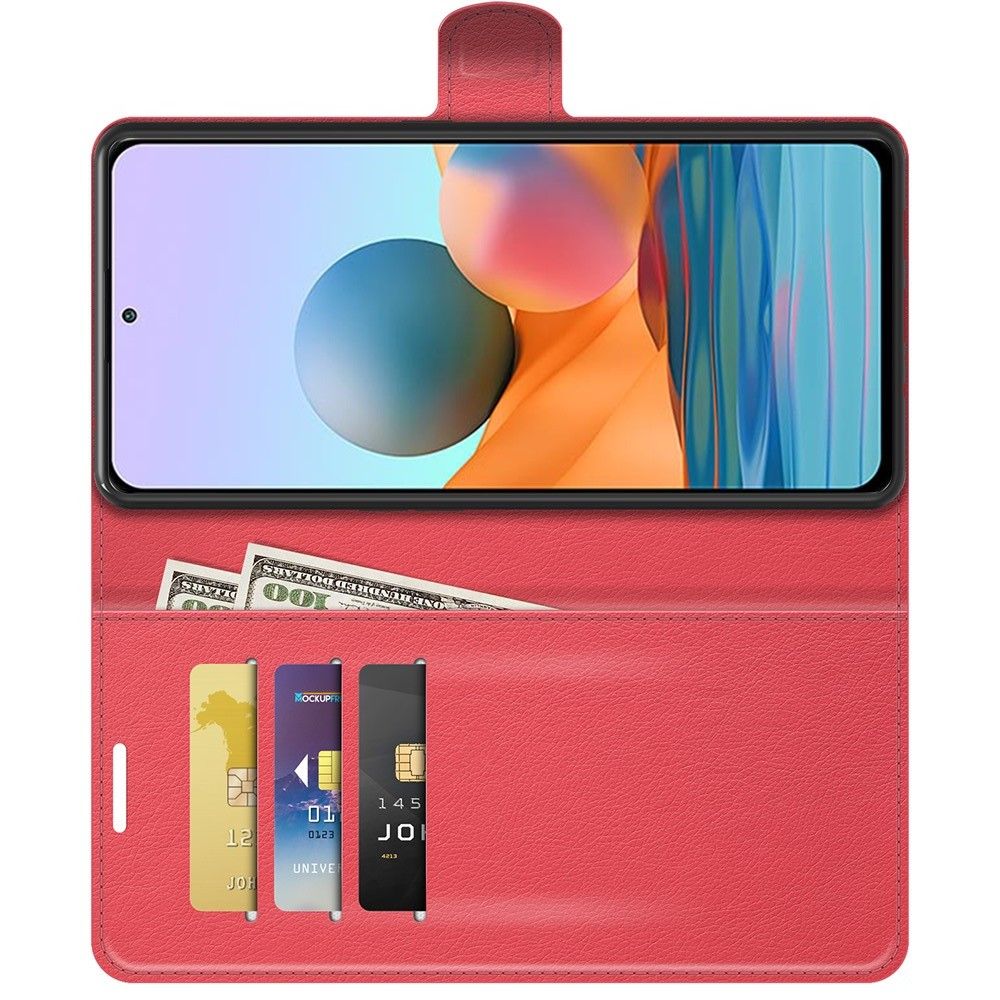 Боковая Чехол Книжка Кошелек с Футляром для Карт и Застежкой Магнитом для Xiaomi Redmi Note 10 Pro Красный