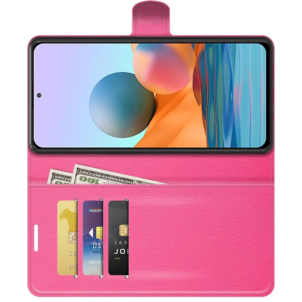 Боковая Чехол Книжка Кошелек с Футляром для Карт и Застежкой Магнитом для Xiaomi Redmi Note 10 Pro Розовый