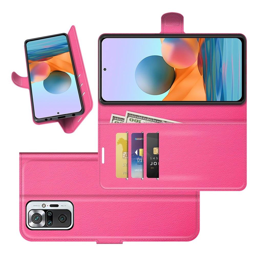 Боковая Чехол Книжка Кошелек с Футляром для Карт и Застежкой Магнитом для Xiaomi Redmi Note 10 Pro Розовый