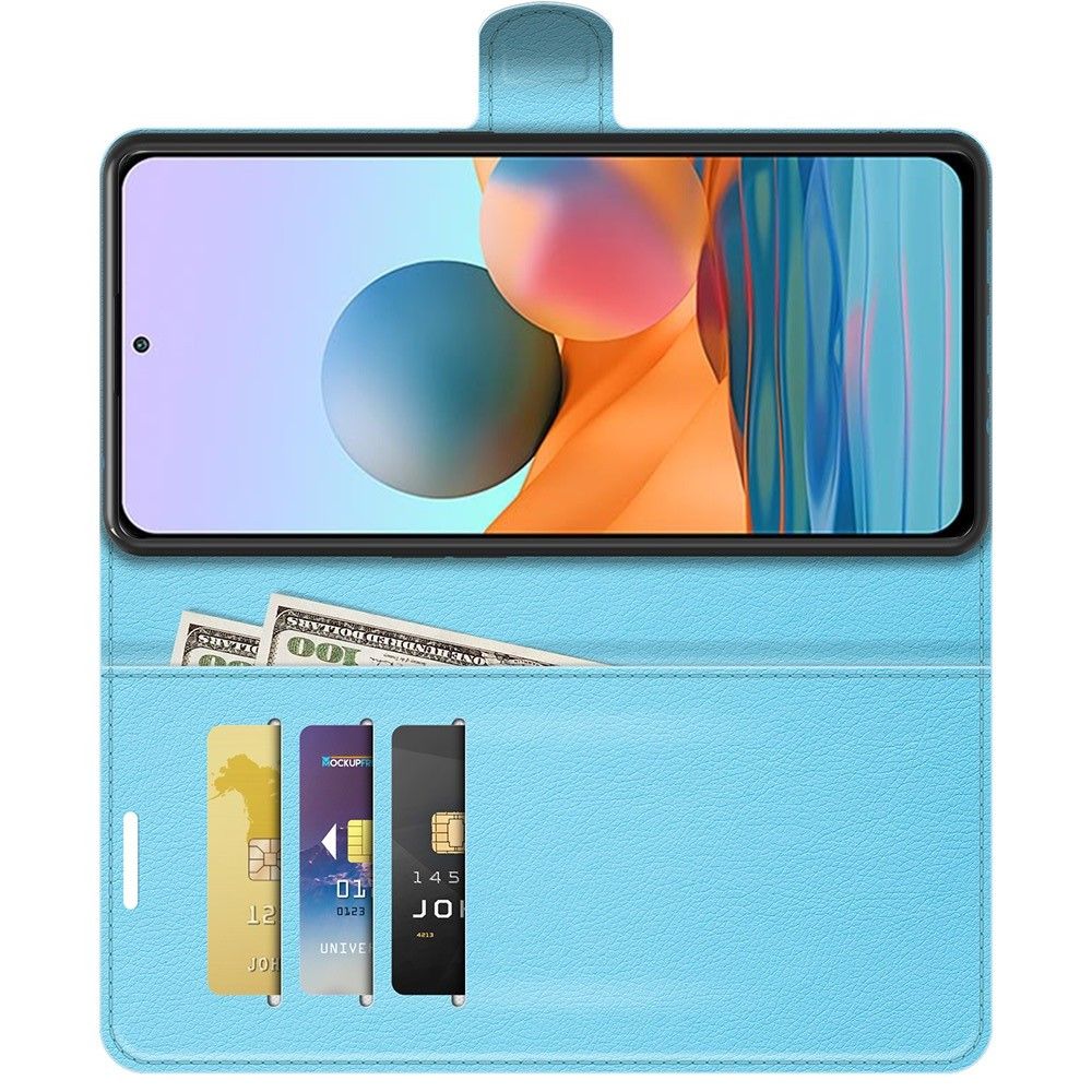 Боковая Чехол Книжка Кошелек с Футляром для Карт и Застежкой Магнитом для Xiaomi Redmi Note 10 Pro Синий