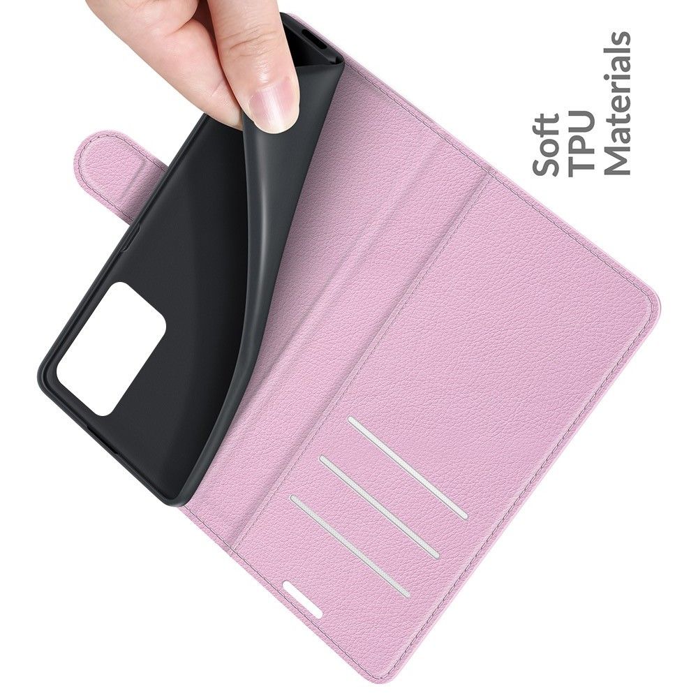 Боковая Чехол Книжка Кошелек с Футляром для Карт и Застежкой Магнитом для Xiaomi Redmi Note 10 Pro Светло Розовый