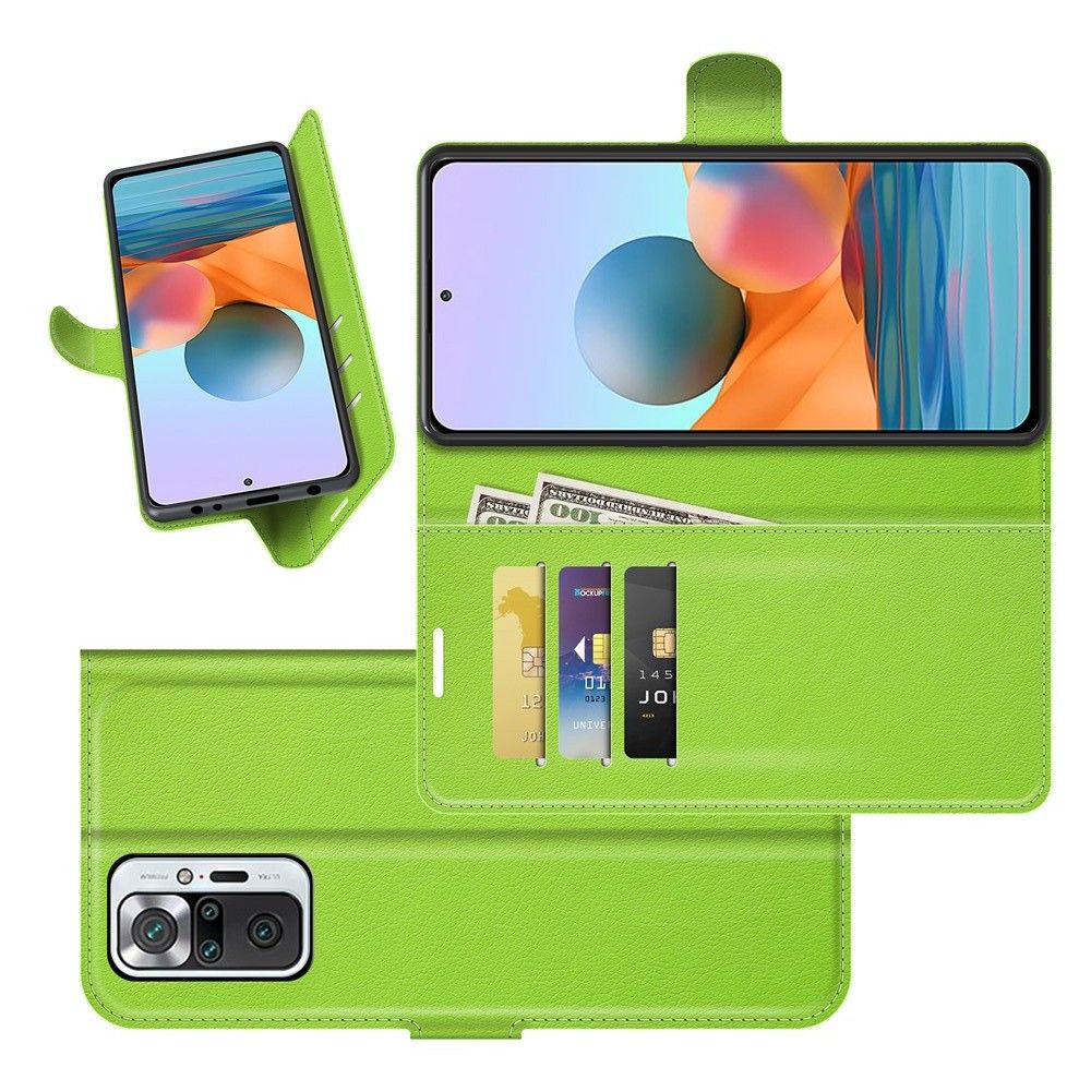 Боковая Чехол Книжка Кошелек с Футляром для Карт и Застежкой Магнитом для Xiaomi Redmi Note 10 Pro Зеленый