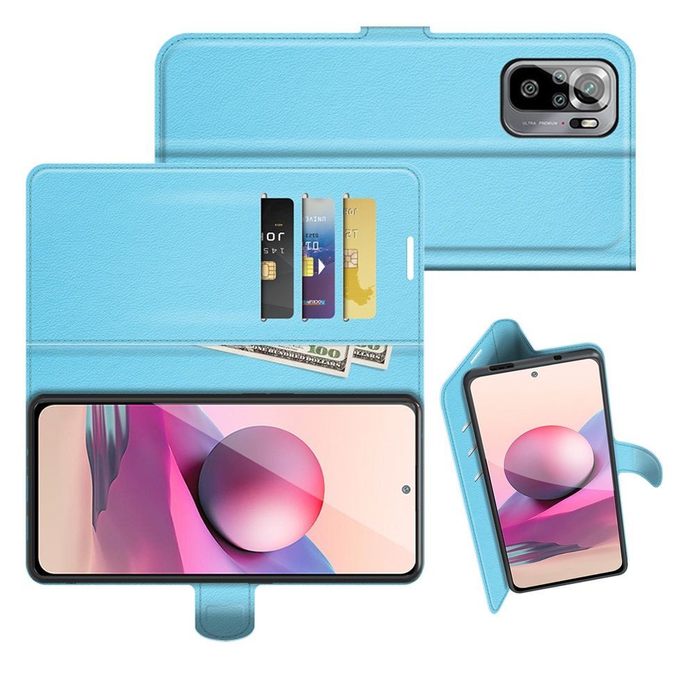 Боковая Чехол Книжка Кошелек с Футляром для Карт и Застежкой Магнитом для Xiaomi Redmi Note 10 Синий