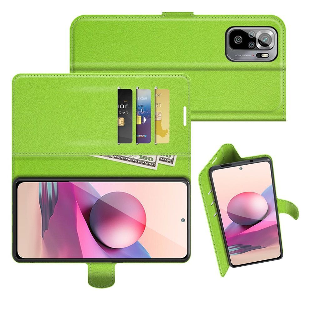 Боковая Чехол Книжка Кошелек с Футляром для Карт и Застежкой Магнитом для Xiaomi Redmi Note 10 Зеленый