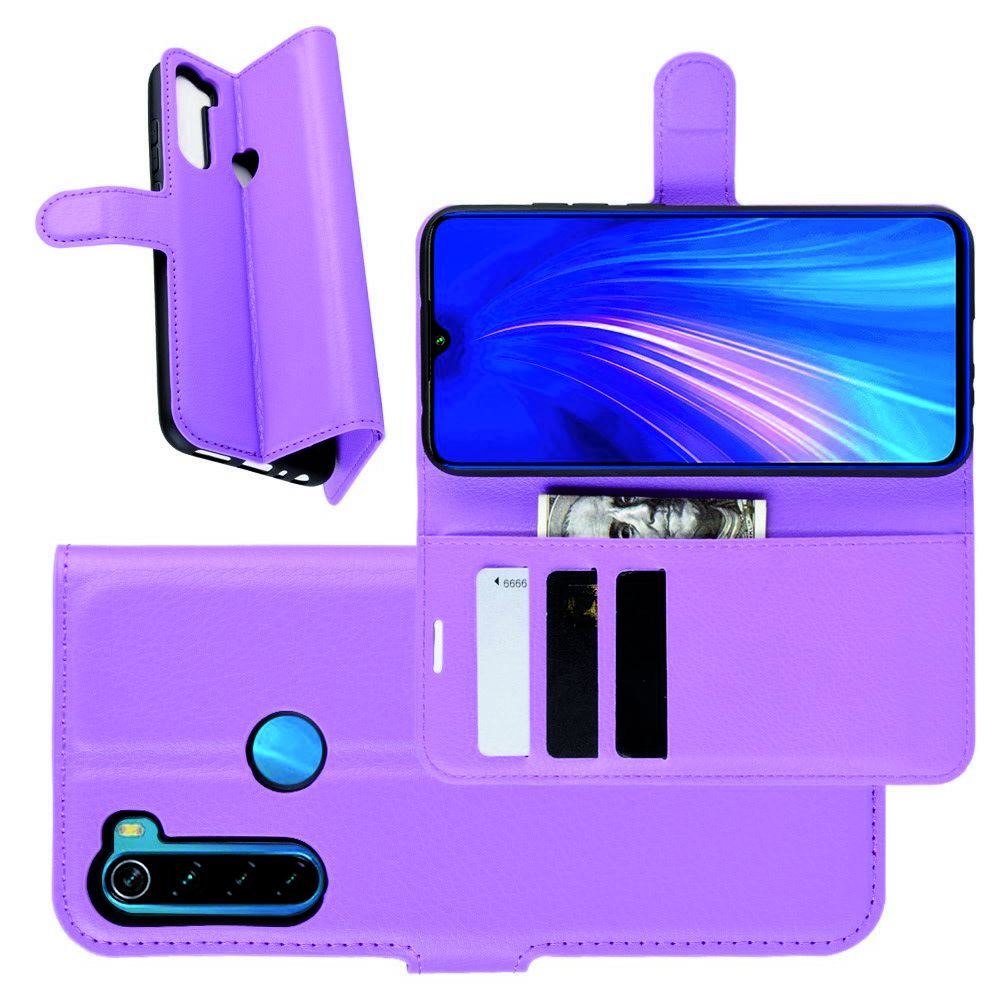 Боковая Чехол Книжка Кошелек с Футляром для Карт и Застежкой Магнитом для Xiaomi Redmi Note 8 Фиолетовый