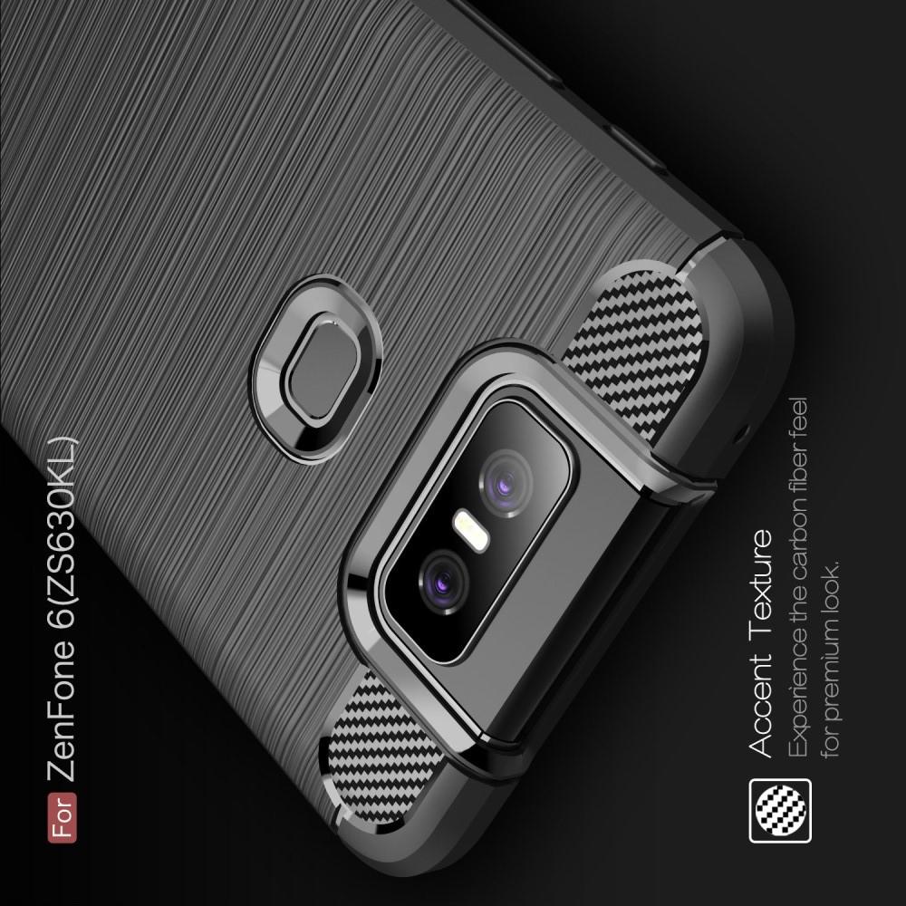 Carbon Fibre Силиконовый матовый бампер чехол для Asus Zenfone 6 ZS630KL Черный