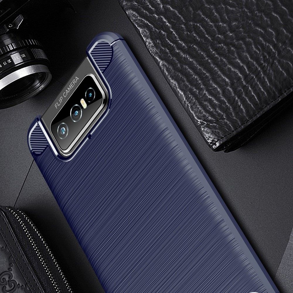 Carbon Fibre Силиконовый матовый бампер чехол для Asus Zenfone 7 ZS670KS Синий