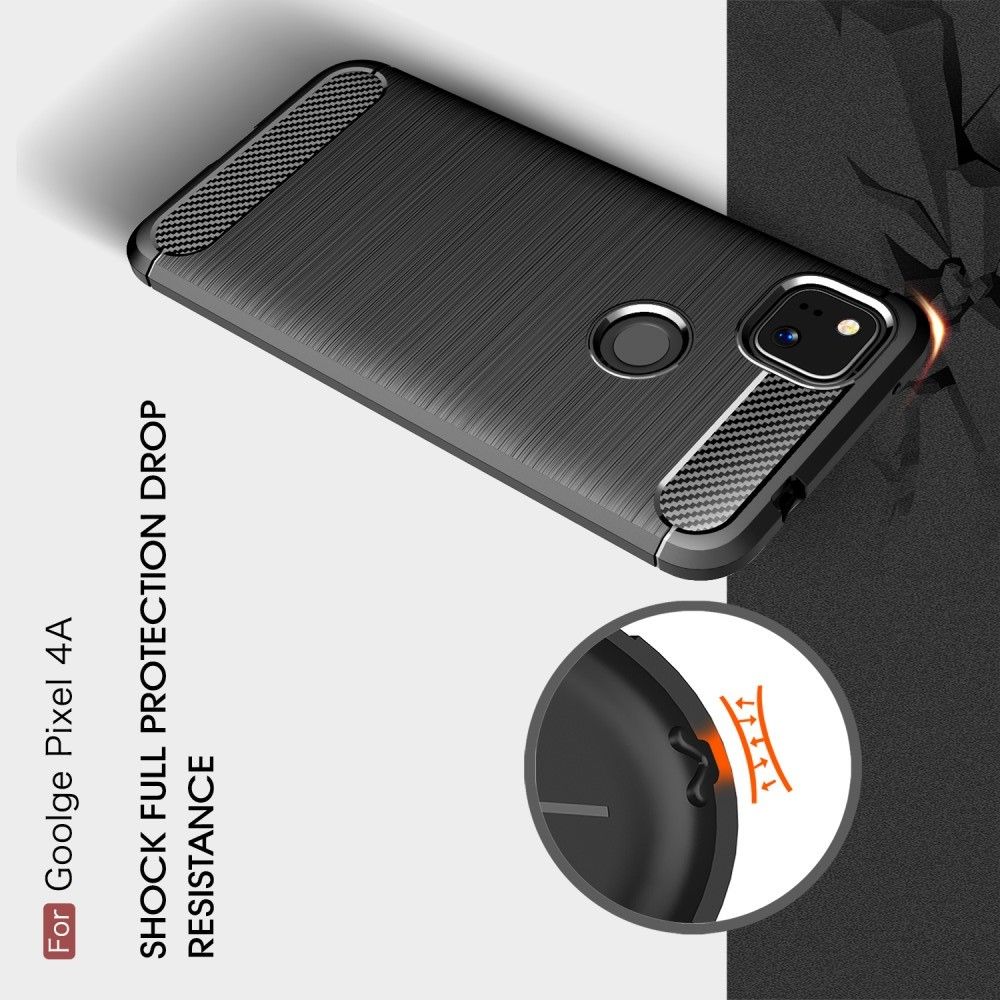 Carbon Fibre Силиконовый матовый бампер чехол для Goolge Pixel 4A Черный