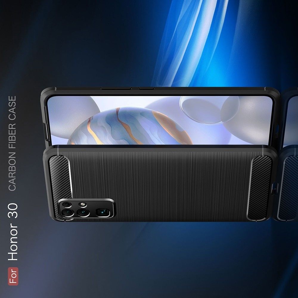 Carbon Fibre Силиконовый матовый бампер чехол для Huawei Honor 30 Черный