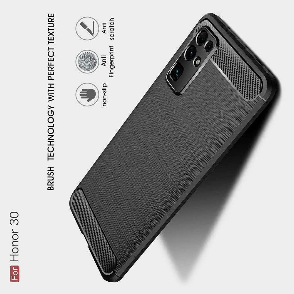 Carbon Fibre Силиконовый матовый бампер чехол для Huawei Honor 30 Красный