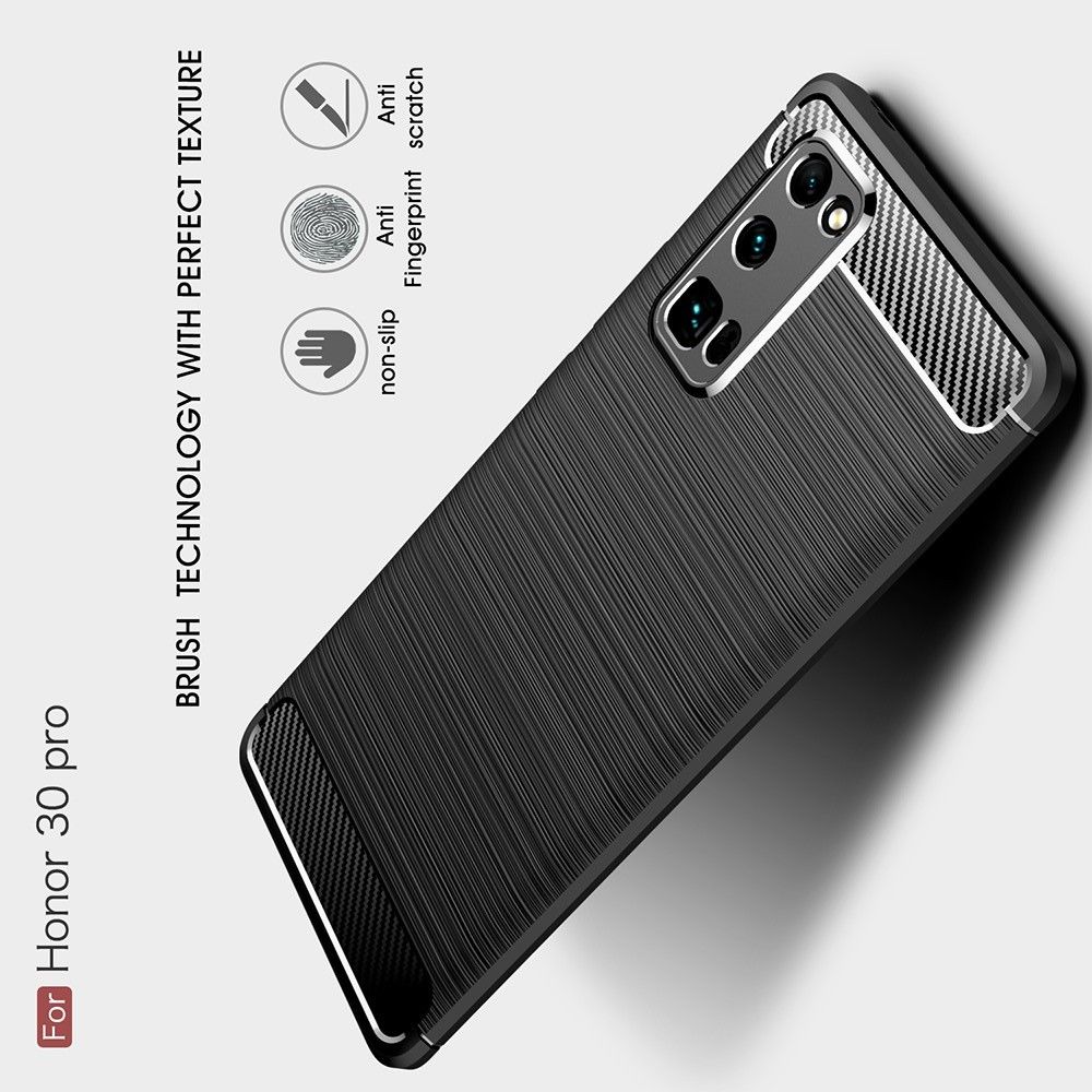 Carbon Fibre Силиконовый матовый бампер чехол для Huawei Honor 30 Pro Черный