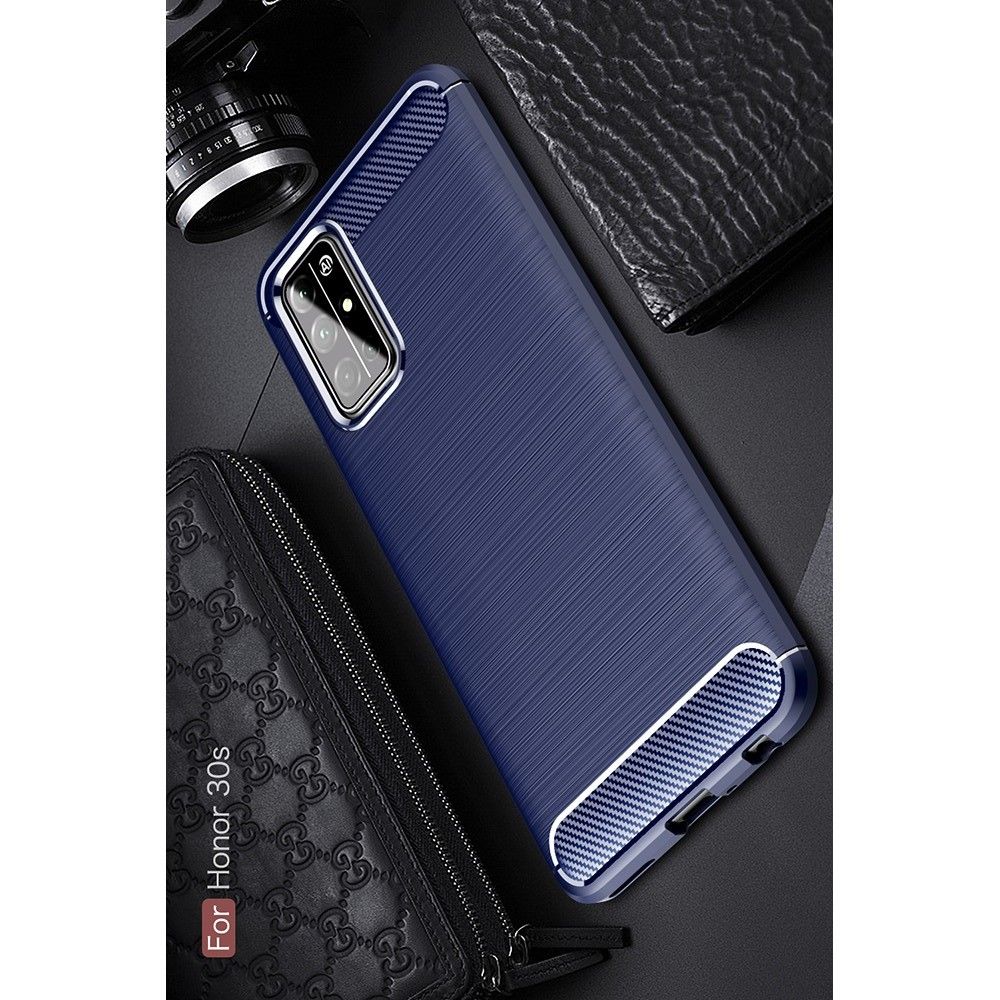 Carbon Fibre Силиконовый матовый бампер чехол для Huawei Honor 30S Синий