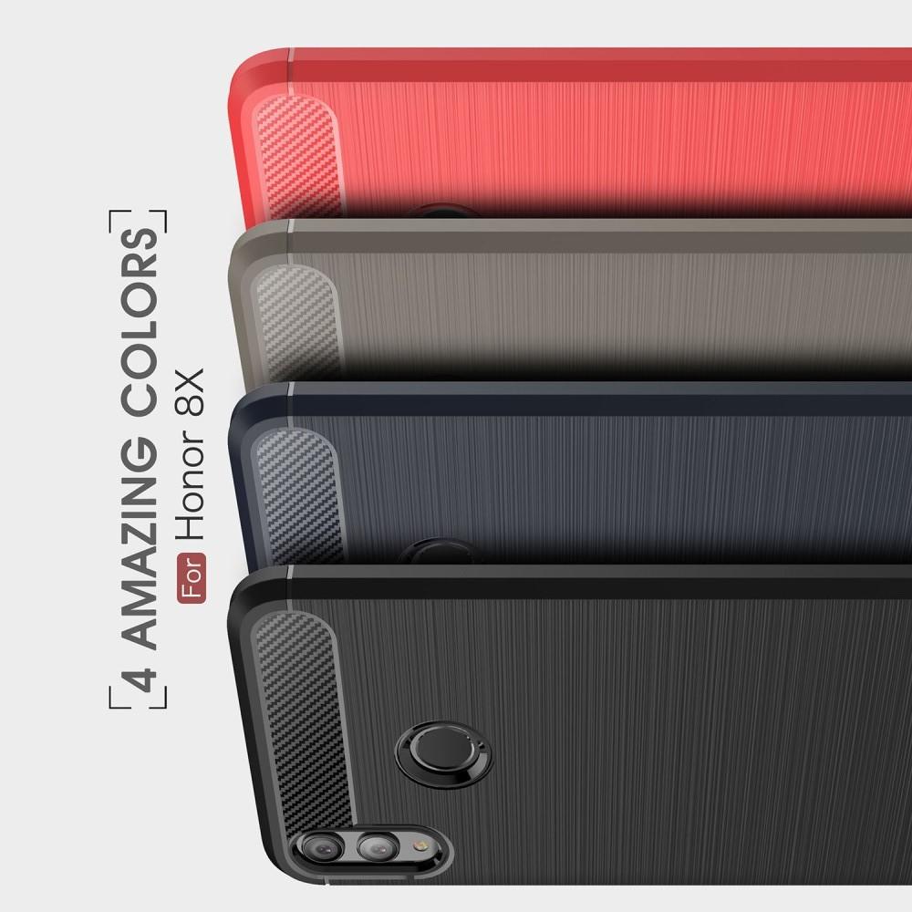 Carbon Fibre Силиконовый матовый бампер чехол для Huawei Honor 8X Красный