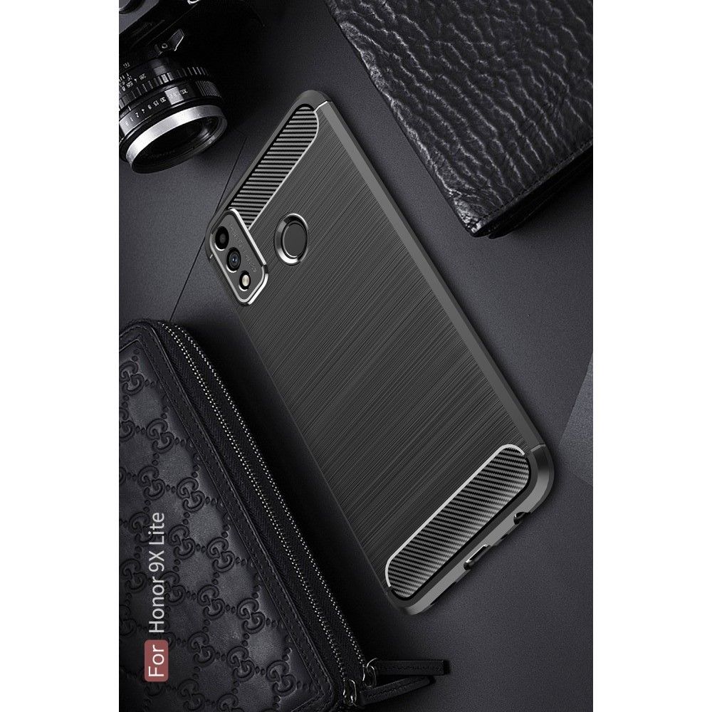 Carbon Fibre Силиконовый матовый бампер чехол для Huawei Honor 9X Lite Черный