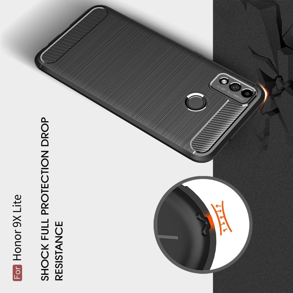 Carbon Fibre Силиконовый матовый бампер чехол для Huawei Honor 9X Lite Синий