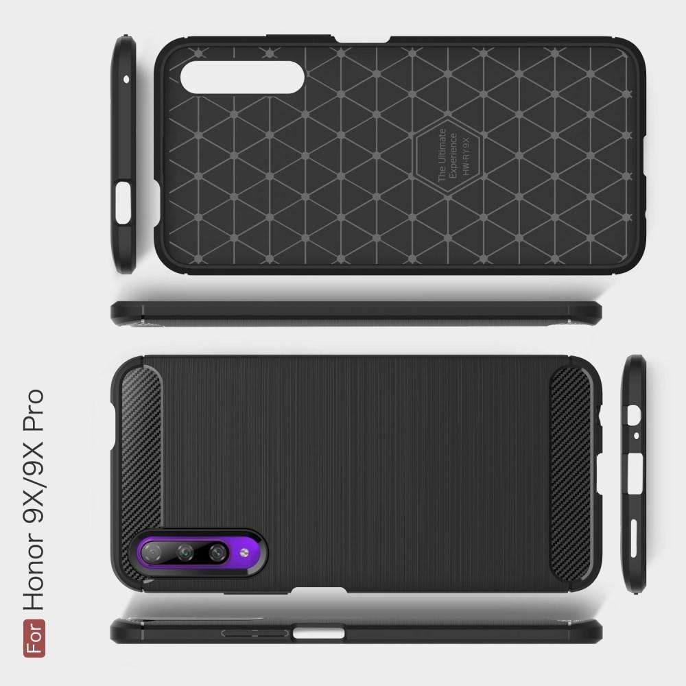 Carbon Fibre Силиконовый матовый бампер чехол для Huawei Honor 9X Pro / Honor 9X Черный