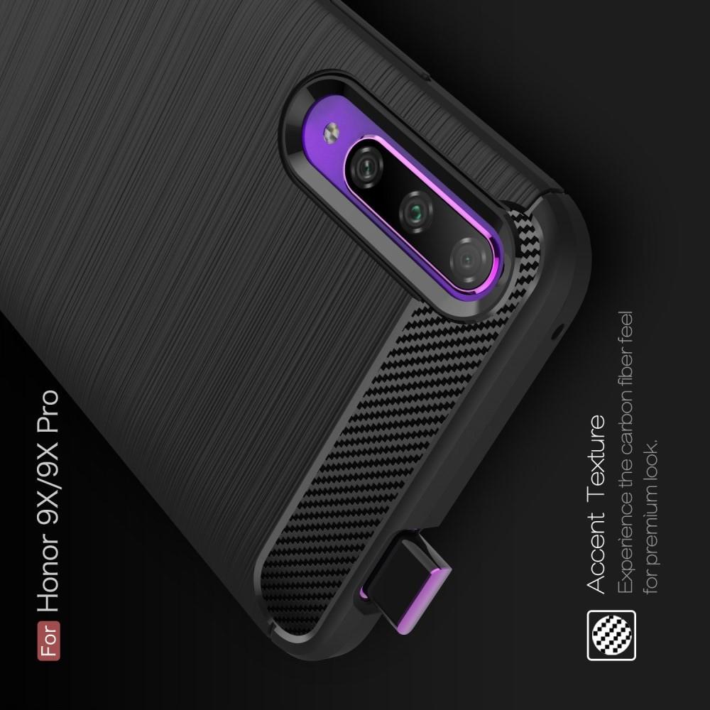 Carbon Fibre Силиконовый матовый бампер чехол для Huawei Honor 9X Pro / Honor 9X Черный