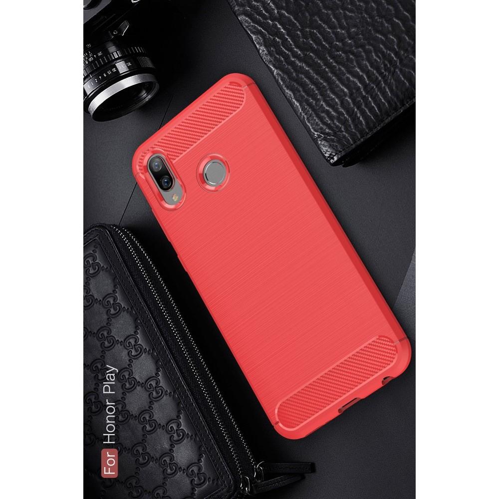 Carbon Fibre Силиконовый матовый бампер чехол для Huawei Honor Play Красный