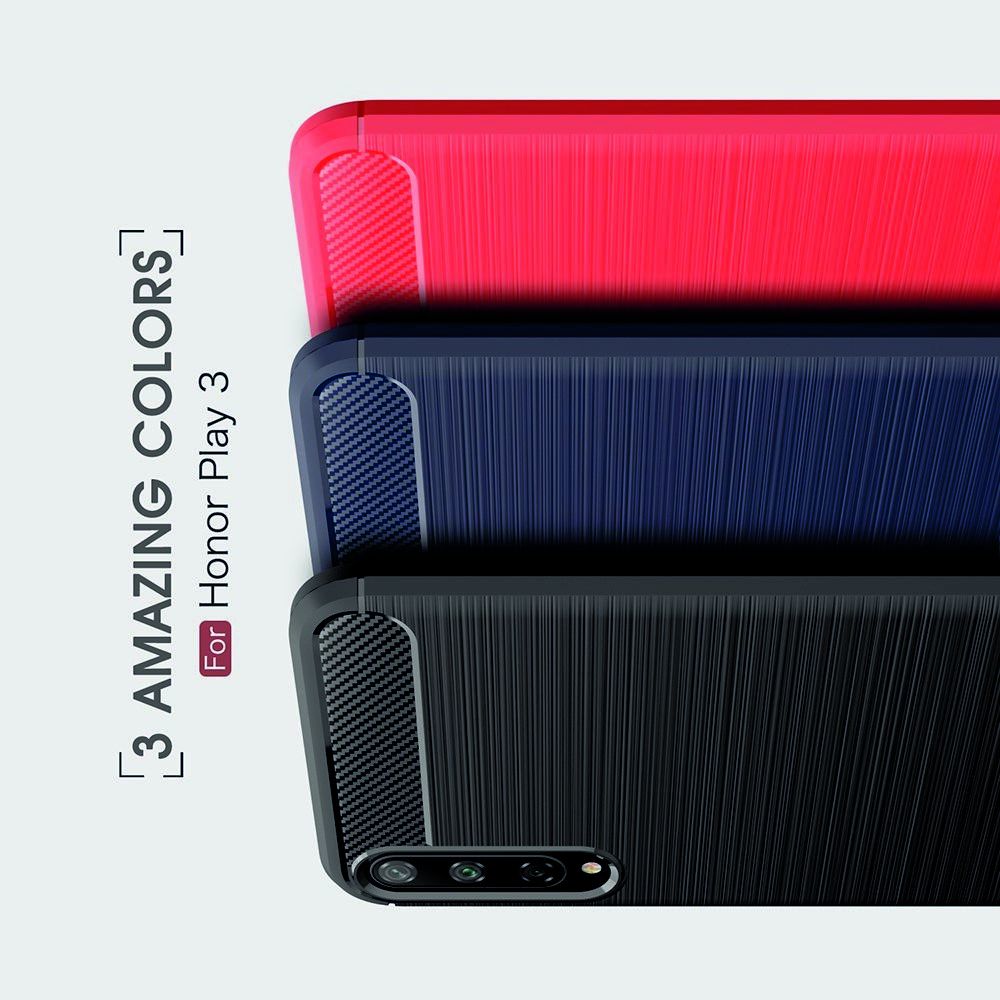 Carbon Fibre Силиконовый матовый бампер чехол для Huawei Honor Play 3 Красный