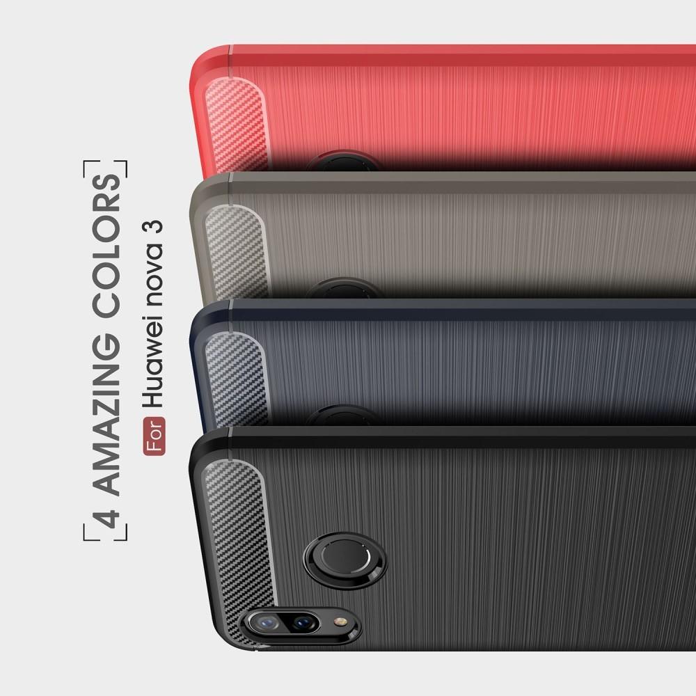 Carbon Fibre Силиконовый матовый бампер чехол для Huawei nova 3 Красный