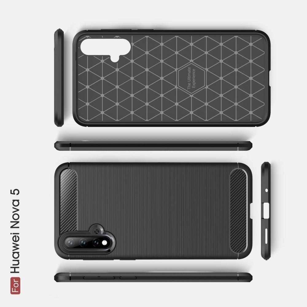 Carbon Fibre Силиконовый матовый бампер чехол для Huawei Nova 5 Черный
