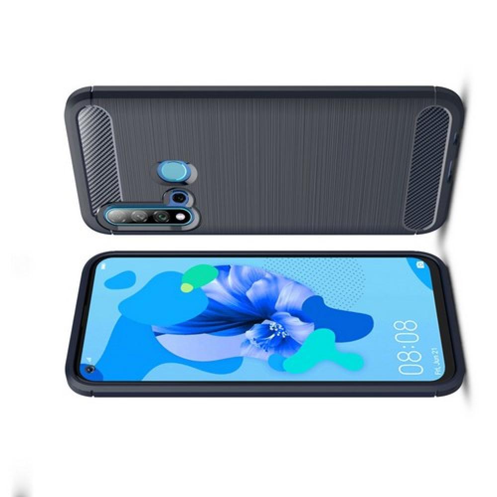 Carbon Fibre Силиконовый матовый бампер чехол для Huawei nova 5i / P20 lite 2019 Синий