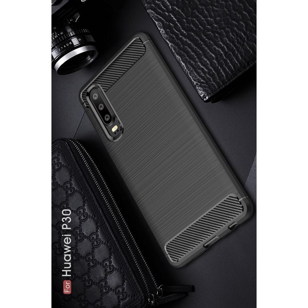Carbon Fibre Силиконовый матовый бампер чехол для Huawei P30 Черный
