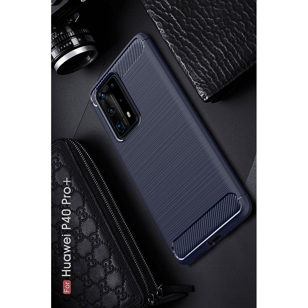 Carbon Fibre Силиконовый матовый бампер чехол для Huawei P40 Pro+ / Pro Plus Синий